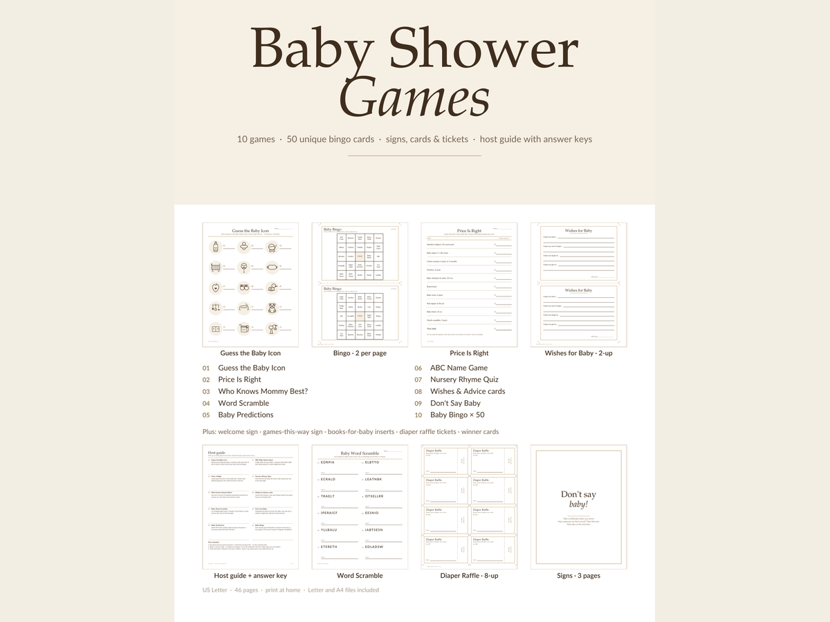 Игры для baby shower — 10 игр, 50 карт бинго, сигны и карточки (PDF) preview 6