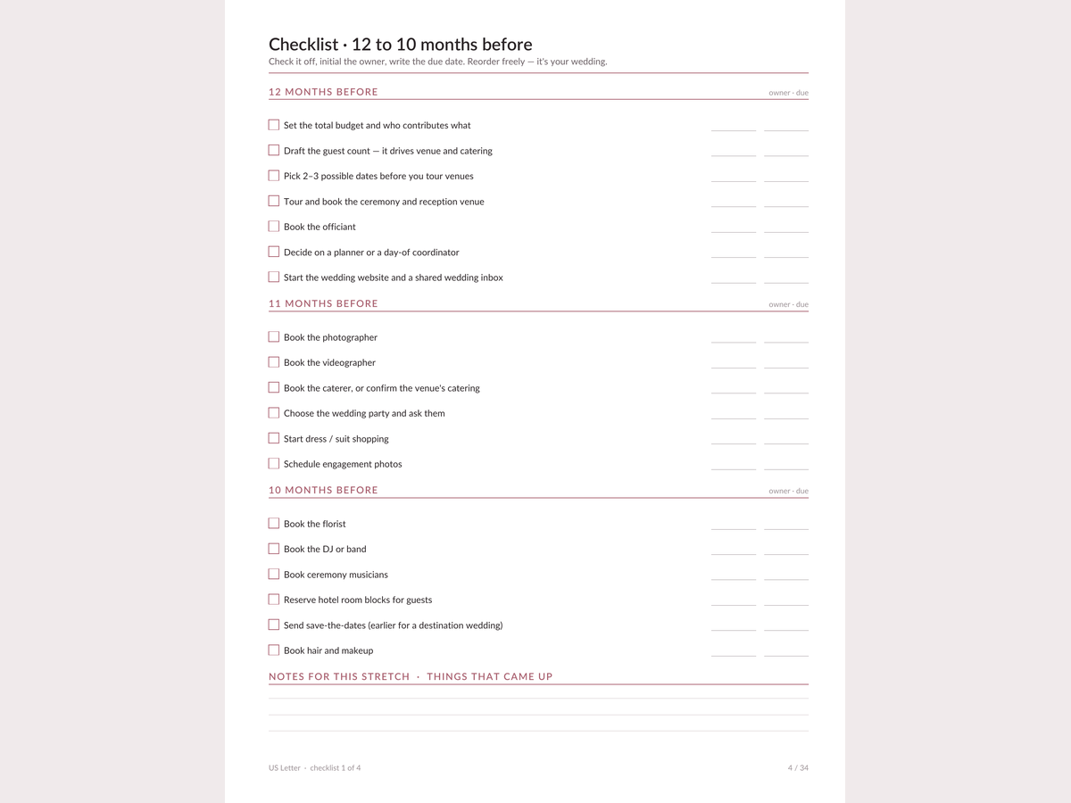Свадебный планер — рабочая тетрадь на 34 страницы (PDF)